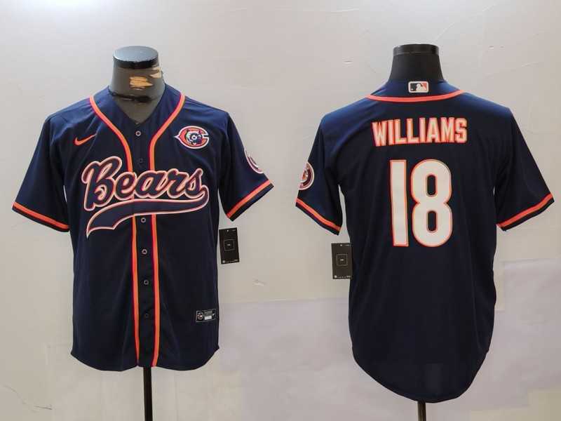 Mens Chicago Bears #18 Caleb Williams Navy Throwback With Patch Cool Base Stitched Baseball Jersey